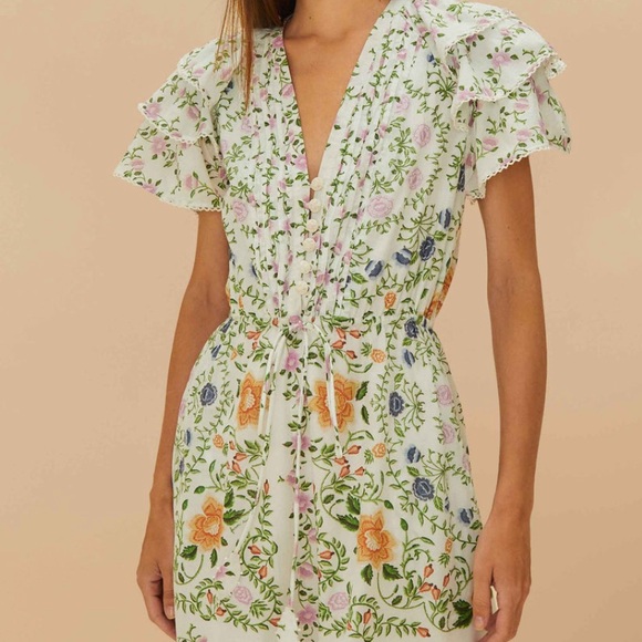 FARM Rio Dresses & Skirts - Farm Rio Off-White Folk Floral Lace Midi Dress. L. NWT.
